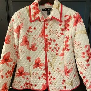 Anne Carson Quilted White Jacket with Coral Floral Print